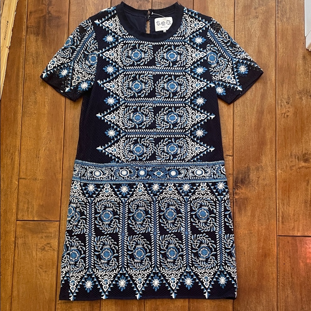 Sea New York Navy Blue Embroidered Mini Dress